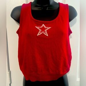 St. John Vintage Red Tank Top sweater with Star Embroidery